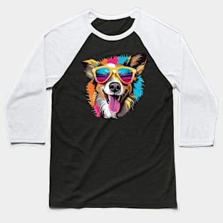 Colorful Happy Dog Wearing Sunglasses Graphic Design Baseball T-Shirt